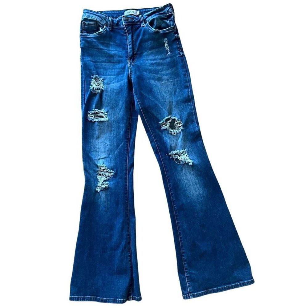 Rue 21 Womens Distressed Blue Flare Jeans Size 9